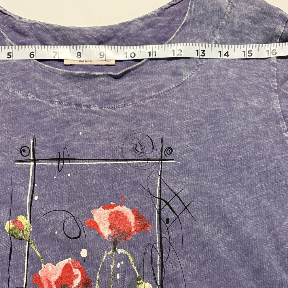 Jess & Jane Mineral Washed Patch Pocket Floral Graphic Purple Women's Tunic Top - Picture 9 of 11